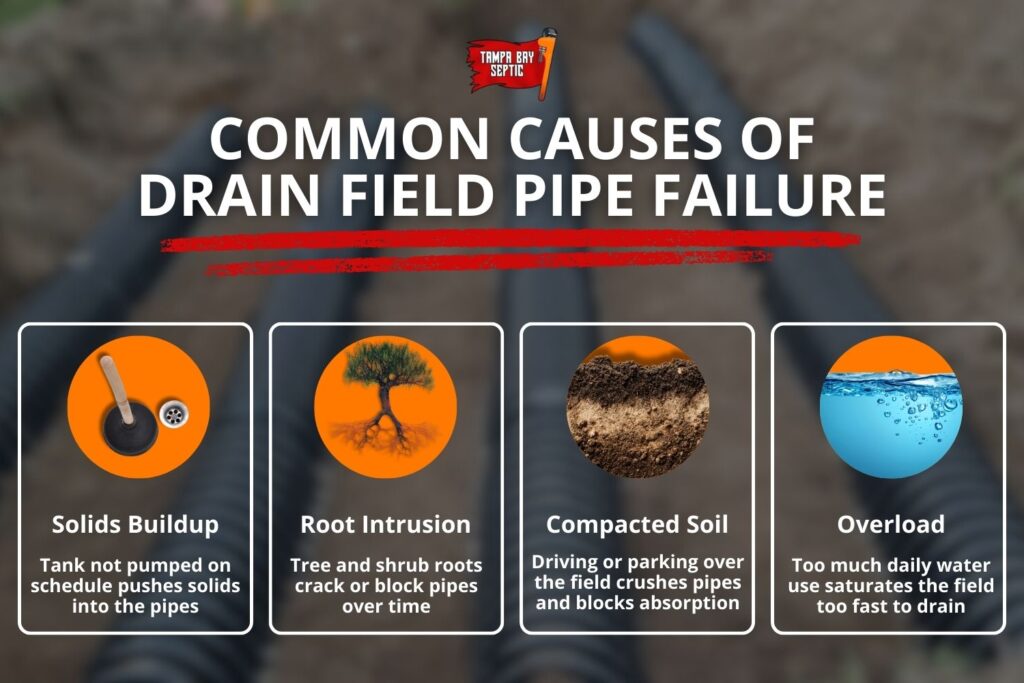 causes of septic drain field pipe issues